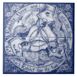Navy Blue Cobalt Rabbit Hare Trio Four Seasons Tegeltje