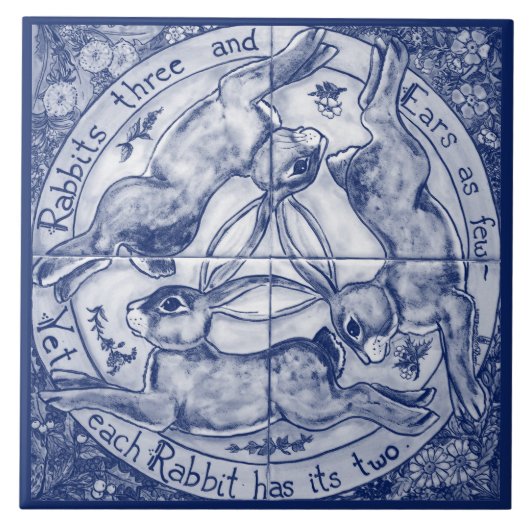 Navy Blue Cobalt Rabbit Hare Trio Four Seasons Tegeltje (Voorkant)
