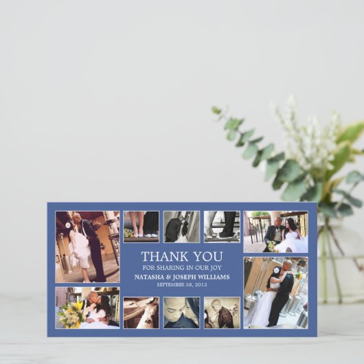 NAVY BLUE COLLAGE | BRUILOFT BEDANKT KAART (Staand voorkant)