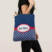 Navy Blue Color Block en Polka Dots Canvas tas (Dichtbij)