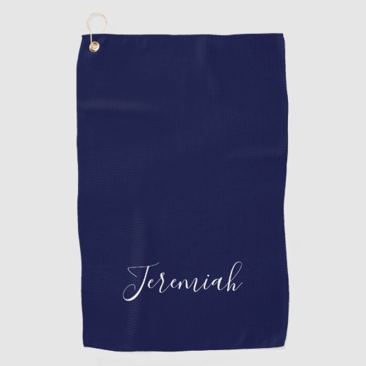 Navy Blue Color Plain Modern Own Name Calligraphy Golfhanddoek (Voorkant)