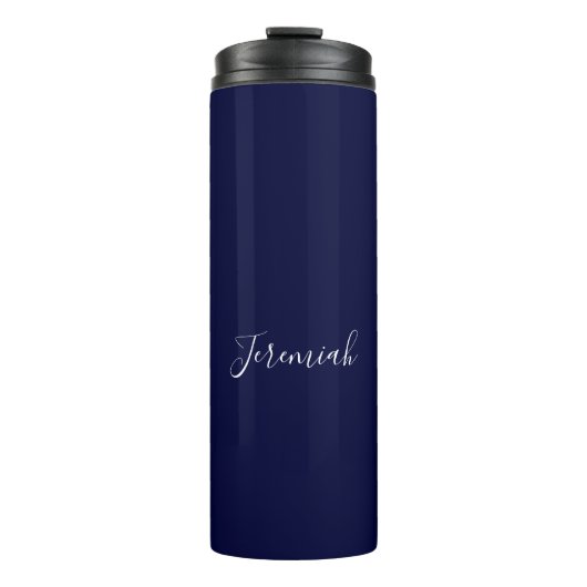 Navy Blue Color Plain Modern Own Name Calligraphy Thermosbeker (Voorkant)