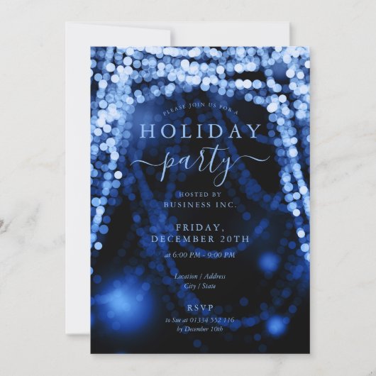 Navy Blue Company Holiday Party String Lights Kaart (Voorkant)