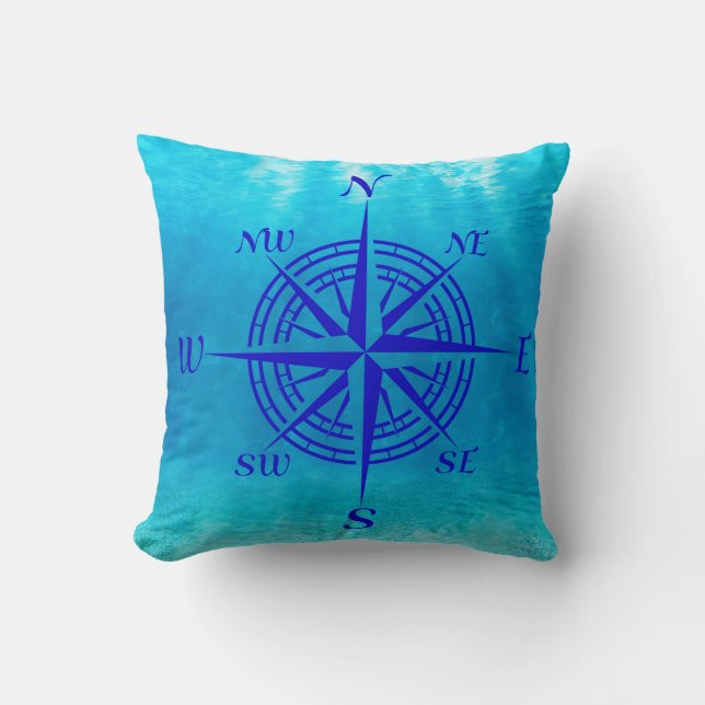 Navy Blue Compass Rose Kussen (Voorkant)