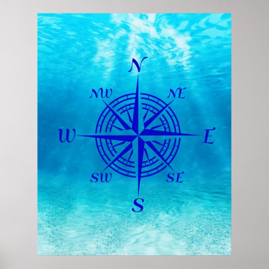 Navy Blue Compass Rose Poster (Voorkant)