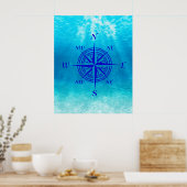 Navy Blue Compass Rose Poster (Keuken)