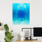 Navy Blue Compass Rose Poster (Thuiskantoor)