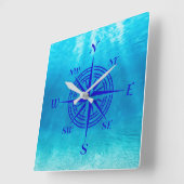 Navy Blue Compass Rose Vierkante Klok (Hoek)