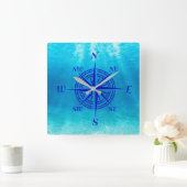 Navy Blue Compass Rose Vierkante Klok (Huis)