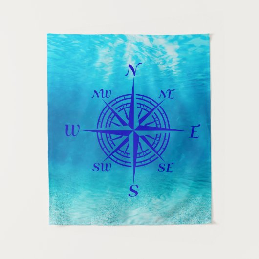 Navy Blue Compass Rose Wandkleed (Voorkant)