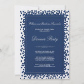 Navy Blue Confetti Dinner Party Invitation Kaart (Voorkant)