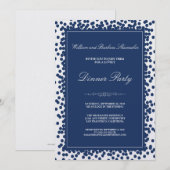 Navy Blue Confetti Dinner Party Invitation Kaart (Voorkant / Achterkant)