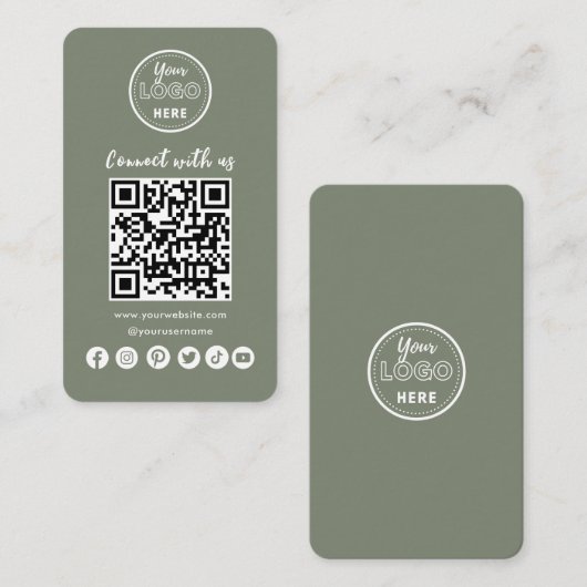 Navy Blue Connect with US Social Media QR Code Visitekaartje (Voorkant / Achterkant)