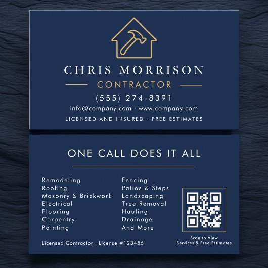Navy Blue Construction Company QR Code Visitekaartje