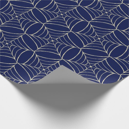 Navy Blue Cool Cobweb Creepy Frightening Halloween Cadeaupapier (Hoek)