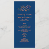 Navy Blue Copper Monogram Elegant Receptie Menu (Voorkant)