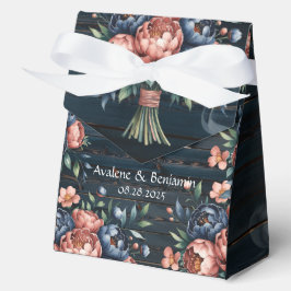 Navy Blue & Copper Peony Wood Wedding Bedankdoosjes