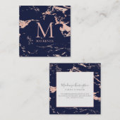 Navy Blue Copper Roos Gold Foil Marble Monogram Vierkante Visitekaartje (Voorkant / Achterkant)