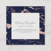 Navy Blue Copper Roos Gold Foil Marble Monogram Vierkante Visitekaartje (Achterkant)