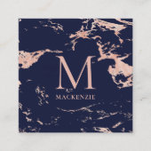 Navy Blue Copper Roos Gold Foil Marble Monogram Vierkante Visitekaartje (Voorkant)