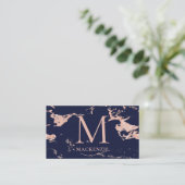 Navy Blue Copper Roos Gold Foil Marble Monogram Visitekaartje (Staand voorkant)