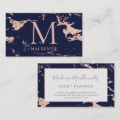 Navy Blue Copper Roos Gold Foil Marble Monogram Visitekaartje (Voorkant / Achterkant)