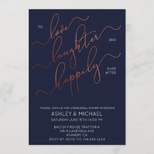 Navy Blue Copper Script Repetitie Diner Uitnodigen Kaart