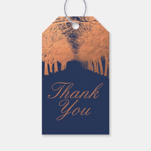 Navy Blue Copper Trees Avenue Bedankt Labels Cadeaulabel (Voorkant)