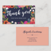 Navy Blue Coral Boho Floral Lijst Bedankt Visitekaartje (Voorkant / Achterkant)