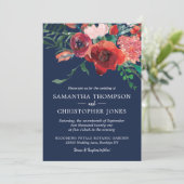 Navy Blue Coral Burgundy Floral Waterverf Weddensc Kaart (Staand voorkant)