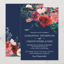 Navy Blue Coral Burgundy Floral Waterverf Weddensc