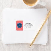 Navy Blue, Coral Chevron Pattern | Uw monogram Etiket (Insitu)