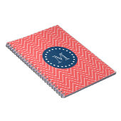 Navy Blue, Coral Chevron Pattern | Uw monogram Notitieboek (Rechterzijde)