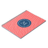 Navy Blue, Coral Chevron Pattern | Uw monogram Notitieboek (Linkerzijde)