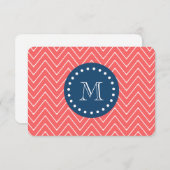 Navy Blue, Coral Chevron Pattern | Uw monogram Notitiekaartje (Voorkant / Achterkant)