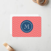 Navy Blue, Coral Chevron Pattern | Uw monogram Notitiekaartje (Voorkant / Achterkant in situ)