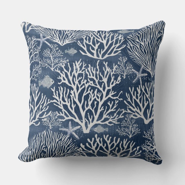 Navy Blue Coral Decorative Pillow Kussen (Voorkant)