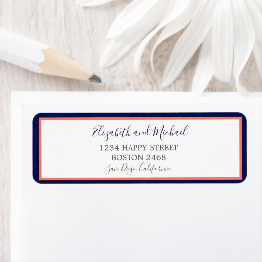 Navy Blue Coral Elegant Modern Chic Wedding Etiket (Insitu)