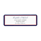 Navy Blue Coral Elegant Modern Chic Wedding Etiket (Voorkant)