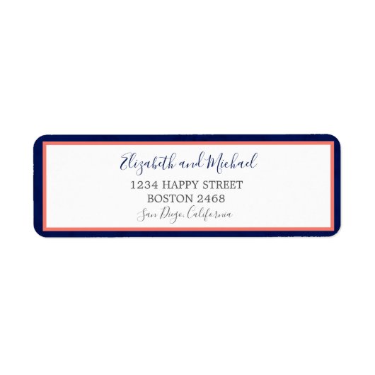 Navy Blue Coral Elegant Modern Chic Wedding Etiket (Voorkant)
