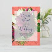 Navy Blue Coral Floral Elegant Modern Wedding Kaart (Staand voorkant)