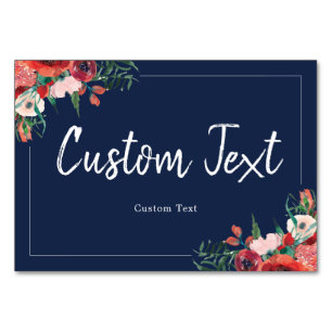 Navy Blue Coral Floral Reserved Wedding Sign Kaart