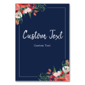Navy Blue Coral Floral Reserved Wedding Sign Table Kaart (Achterkant)