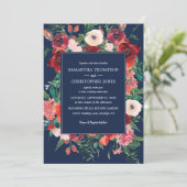 Navy Blue Coral Floral Waterverf Moderne bruiloft Kaart (Staand voorkant)