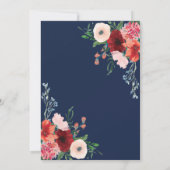 Navy Blue Coral Floral Waterverf Moderne bruiloft Kaart (Achterkant)