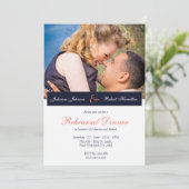 Navy Blue Coral Foto Repetitie diner uitnodiging (Staand voorkant)