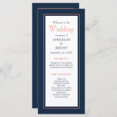 Navy Blue Coral Modern minimalist Weddenschap Programmakaart (Voorkant / Achterkant)