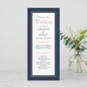 Navy Blue Coral Modern minimalist Weddenschap Programmakaart (Staand voorkant)