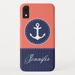 Navy Blue Coral Pink Pattern Anchor  Case-Mate iPhone Case