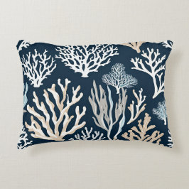 Navy Blue Coral Reef Sealife Ocean Coastal Accent Kussen